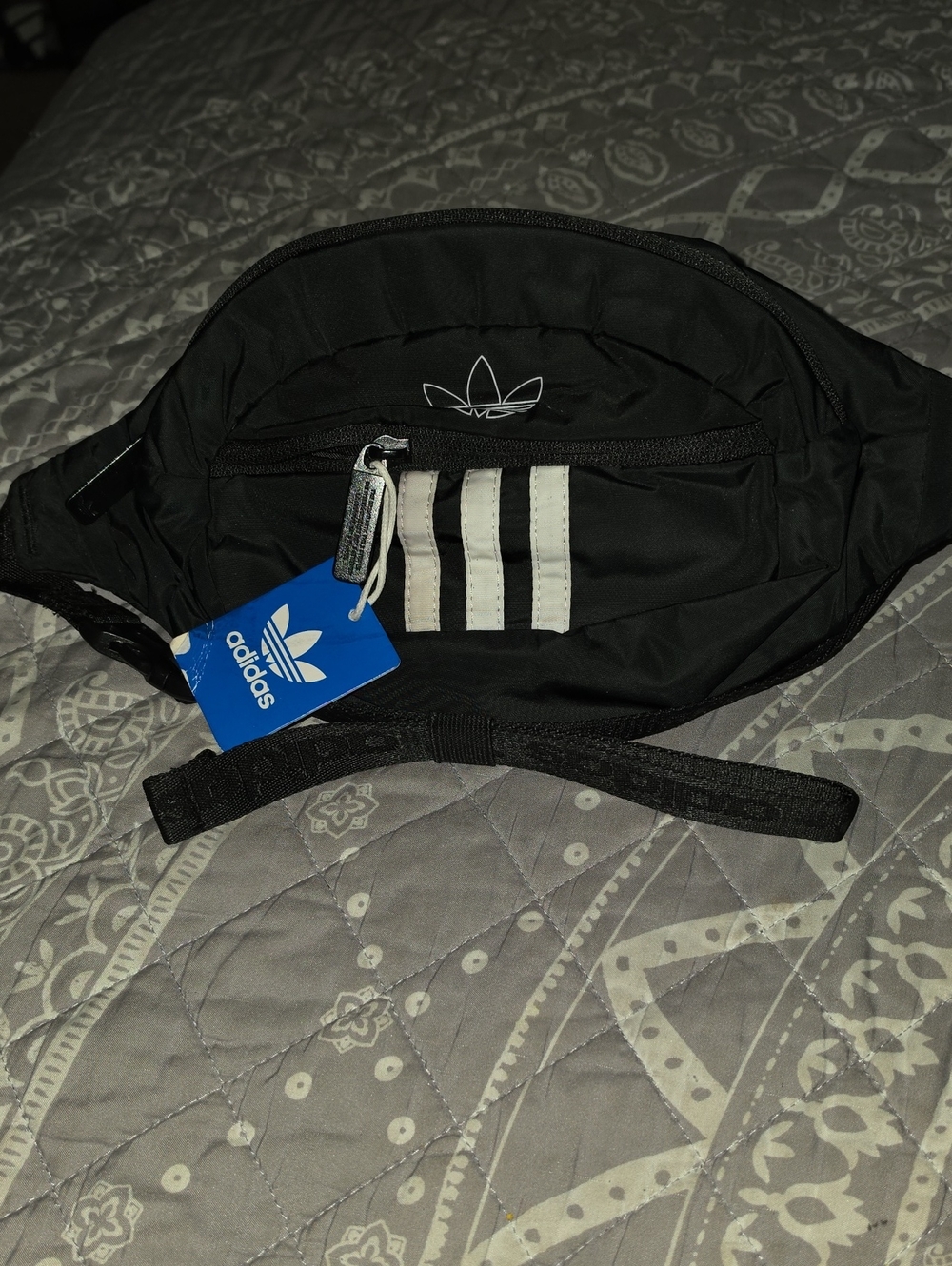 adidas Black Waist Pack with White Three-Stripes